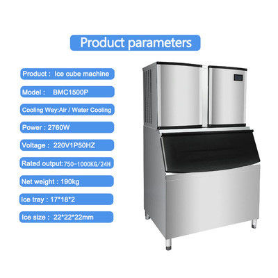 Αγορά 1000KG/24H εμπορική μηχανή 3000W κύβων πάγου 1 τόνος για το φραγμό καφέ/το εστιατόριο/τα ξενοδοχεία online manufacture