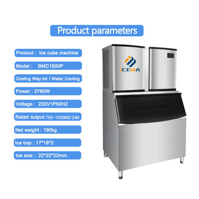 1000KG/24H εμπορική μηχανή 3000W κύβων πάγου 1 τόνος για το φραγμό καφέ/το εστιατόριο/τα ξενοδοχεία